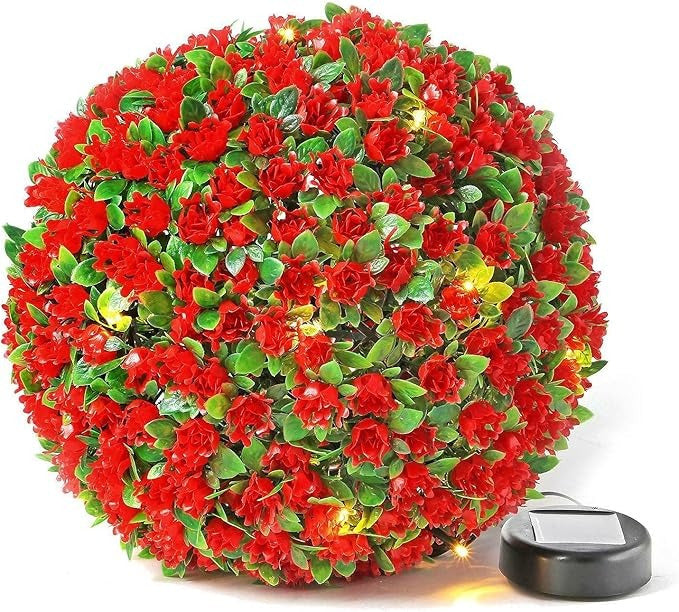 Solalite® 1Pack/4Pack Solar Topiary Balls – 28cm Round Artificial Ball Plants Outdoor with 20 Solar Led Lights, Garden Hanging Balls Sphere Decorative For Wedding, Christmas, Backyard, Balcony, Garden Decor