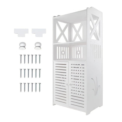 Freestanding Bathroom Floor Cabinet with Double Door & Shelf – Slim PVC Storage Unit for Bathroom, Kitchen & Hallway, White 40x25x90cm
