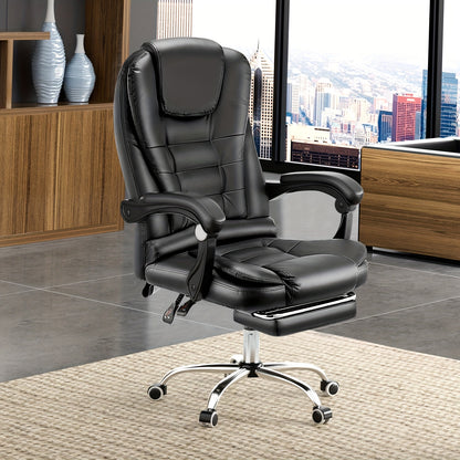 Executive Office Chair, Ergonomic Desk Chair with 2-Point Massage and Footrest, Adjustable Height and Armrest, Reclining 90-125 Degrees, PU Leather Comfortable Chair for Home and Office