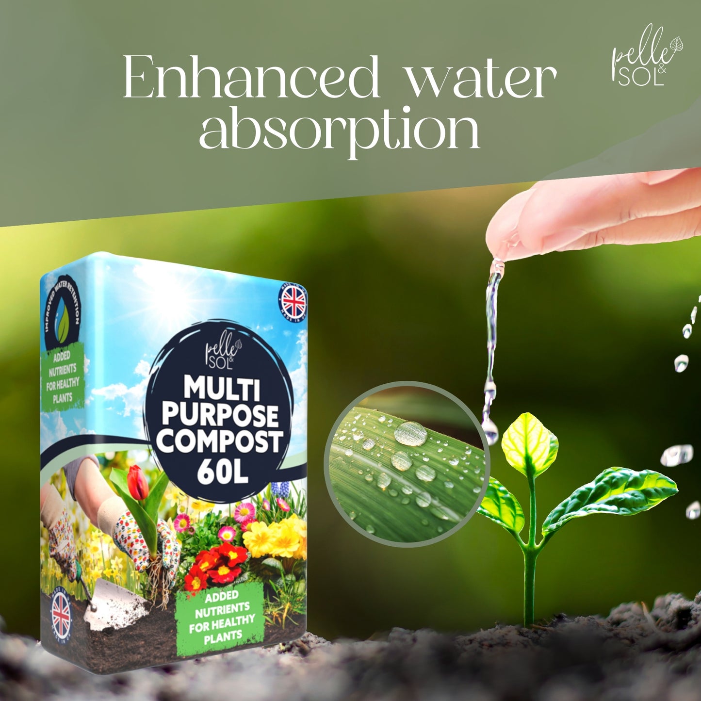 Pelle & Sol 10/20/40/50/60Ltr Multi Purpose Compost - Compost for Outdoor Plants & Soil for Plants Indoors - Potting Soil for Pots Plants Outdoor - All Purpose Nutrient Rich Fertiliser, Houseplant Potting Mix