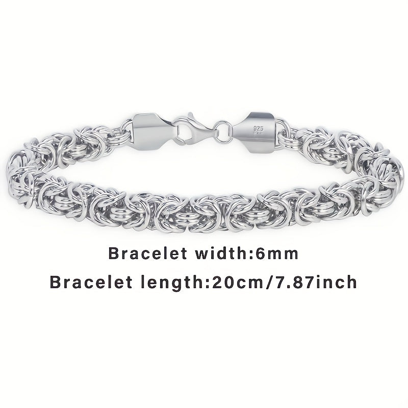 925 Sterling Silver Fashionable Hip Hop Byzantine Bracelet, Handcrafted Solid Cut Braided Bracelet for Both Men And Women - Chic And Long-Lasting Design - Made of Sterling Silver - Ideal Gift for Any Occasion (Includes Gift Box)
