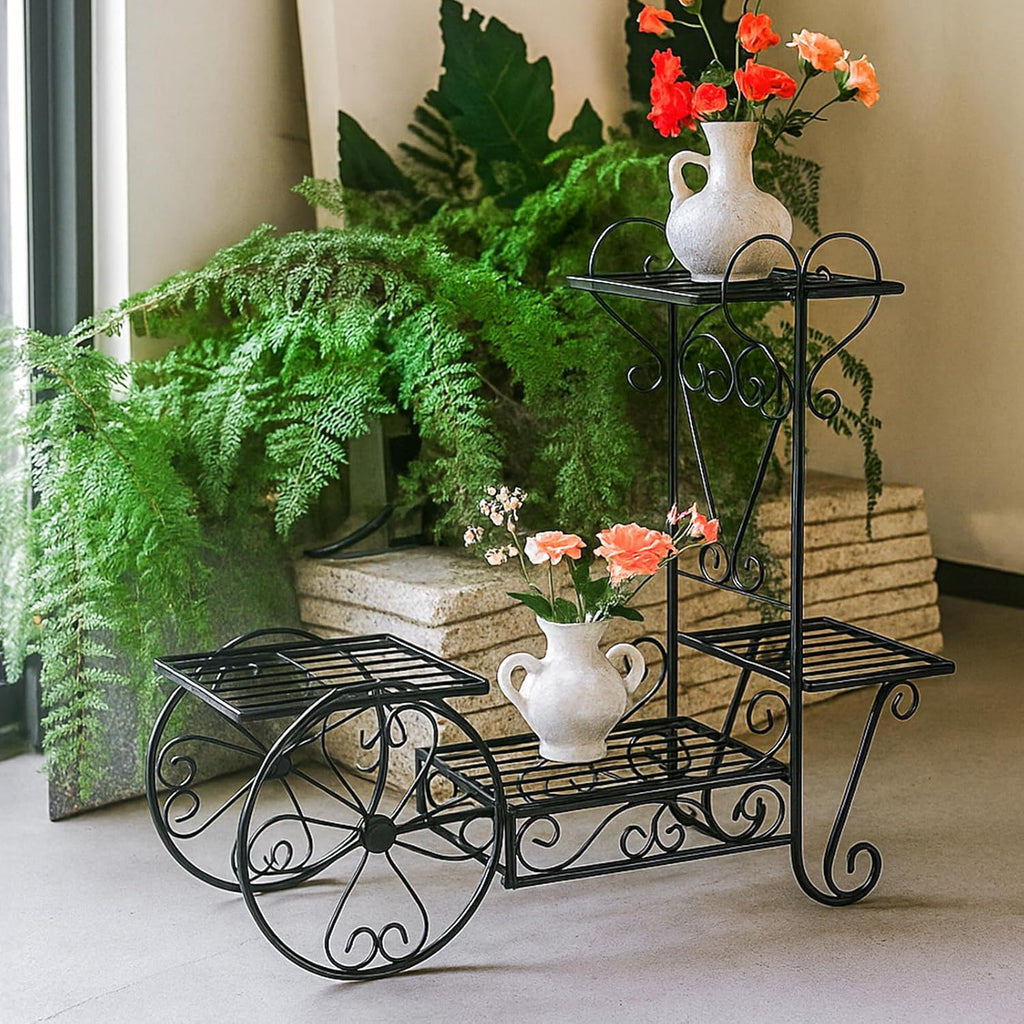 3 Tier Metal Plant Stand Indoor Outdoor – Vintage Bicycle Iron Flower Pot Display Rack for Garden, Balcony, Patio & Living Room – Holds 4 Pots, Rust-Resistant
