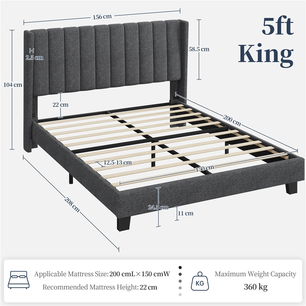 Costoffs Upholstered Bed Frame, Double/King Size Bed Frame, Platform Bed Frame with Channel Tufted Headboard, Upholstered Bed Frame with Wing Side, Mattress Foundation with Wooden Slat Support, Sturdy Wooden Slat Support, No Box Spring Needed, Beige/Dark