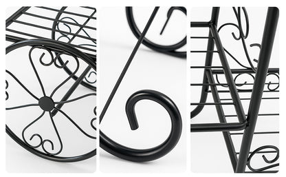 3 Tier Metal Plant Stand Indoor Outdoor, Decorative Flower Pot Display Rack Floor Standing Iron Planter Shelf for Garden, Balcony, Patio, Home Décor, Holds 4 Flower Pots