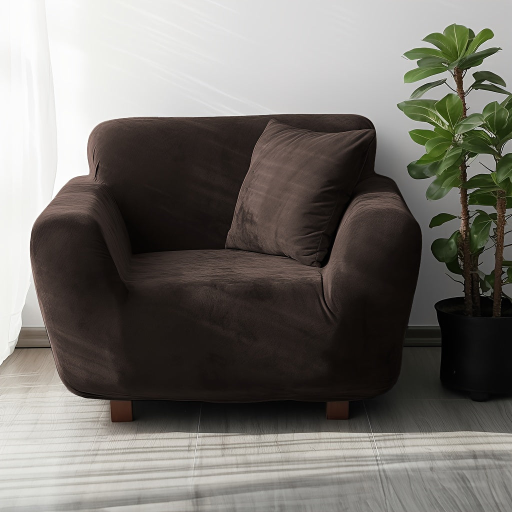 Sofa Cover Velvet Plush Thick High Stretch Elastic Fabric L Shape Sofa Slipcover Couch Cover 1 2 3 4 Seater Polyester Spandex Furniture Protector Cover Include Pillowcase for Living Room