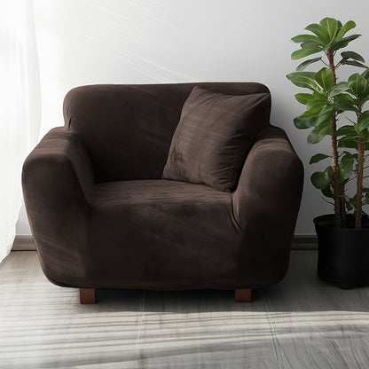 Sofa Cover Velvet Plush Thick High Stretch Elastic Fabric L Shape Sofa Slipcover Couch Cover 1 2 3 4 Seater Polyester Spandex Furniture Protector Cover Include Pillowcase for Living Room