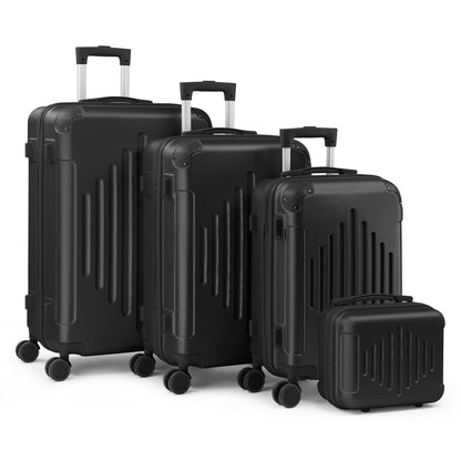 Family 4pcs Luggage Set (12/ 20/ 24/ 28") Hardside W/ Corner Guards, 360° Wheels Lightweight Large Suitcases - Checked & Carry On