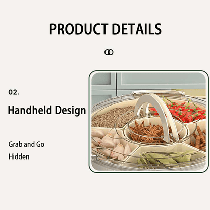 Divided Snack Box with Lid&Handle,6-compartment Snack Box, Reusable Rotating Snack Tray Veggie Fruits Container, Candy Fruit Nut Snack Party Entertainment Picnic Portable Tray
