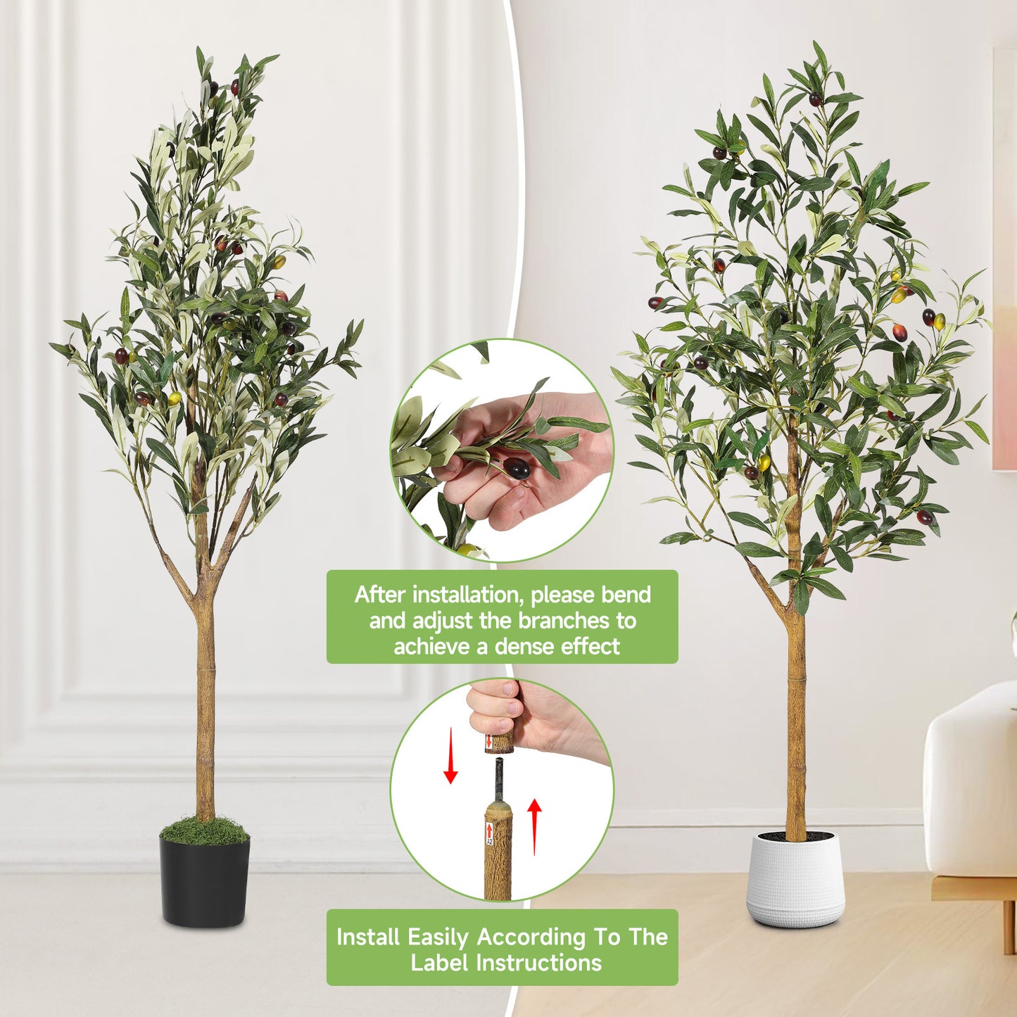 6FT/180cm Artificial Olive Tree Artificial Plant Large Artificial Plant Decoration Indoor Outdoor Home Office Kitchen Living Room Patio Garden Modern Decoration Best for Promotional Housewarming Halloween, Christmas Gift for Keeping Birds and Cats and Oth
