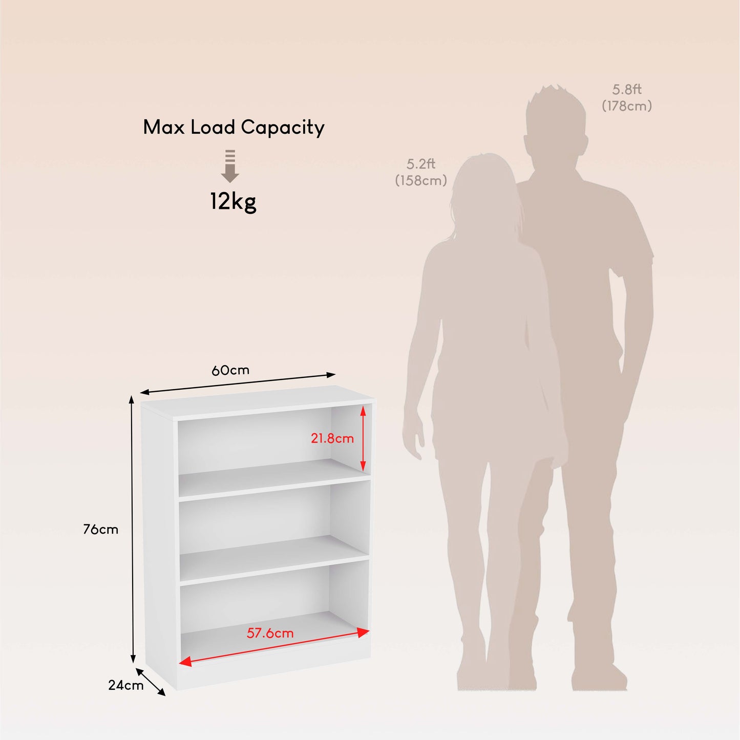 3-Tier Bokcase, Wooden 3 Tier Low Bookcase Wooden Shelving Display Storage Unit Home Office Living Room Bedroom Furniture