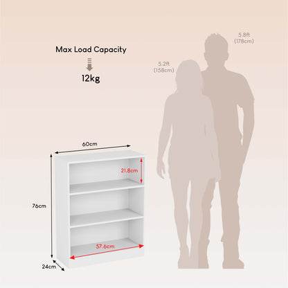 3-Tier Bokcase, Wooden 3 Tier Low Bookcase Wooden Shelving Display Storage Unit Home Office Living Room Bedroom Furniture