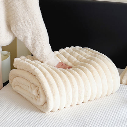 1pc Large Strips Ribbed Throw Blankets | Luxurious 270g Flannel Fleece Blanket | Warm Cozy Blanket Throws For Sofas, Bed, Chair, Couch, Settee | Super Soft Warm Blanket Single Double King Super King Size, Machine Washable, Easy Care, Perfect for Home, Tra