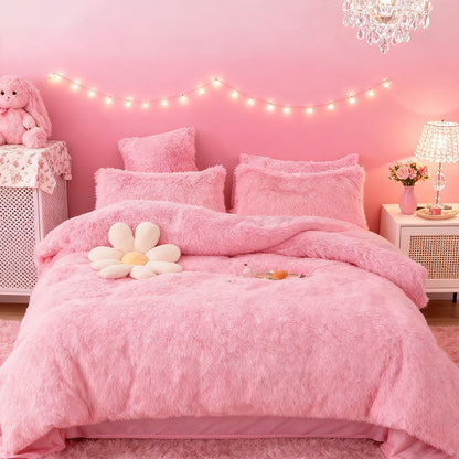 Water Mink Plush Super Soft and Thicken Autumn and Winter Bedding Set, Plush Comfortable Warm Duvet Cover Pillowcases Three-piece Set, Available in Various Colors, Down Duvet Cover, Zipper Closure Design, Single/Double/King/Super King