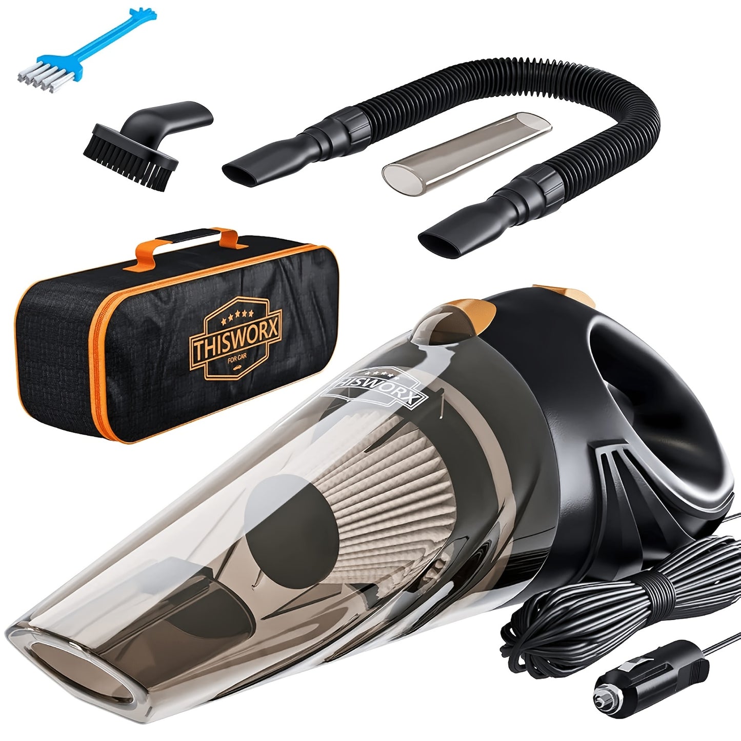 ThisWorx -like Portable Handheld Car Vacuum Cleaner with 4.88meter Cord (Car Plug Plug-In), 4.2KPa Suction, Crevice & Attachments - Mini Vacuum for, RV, Boats,, Travel - Compact Car Accessories Power Vacuum