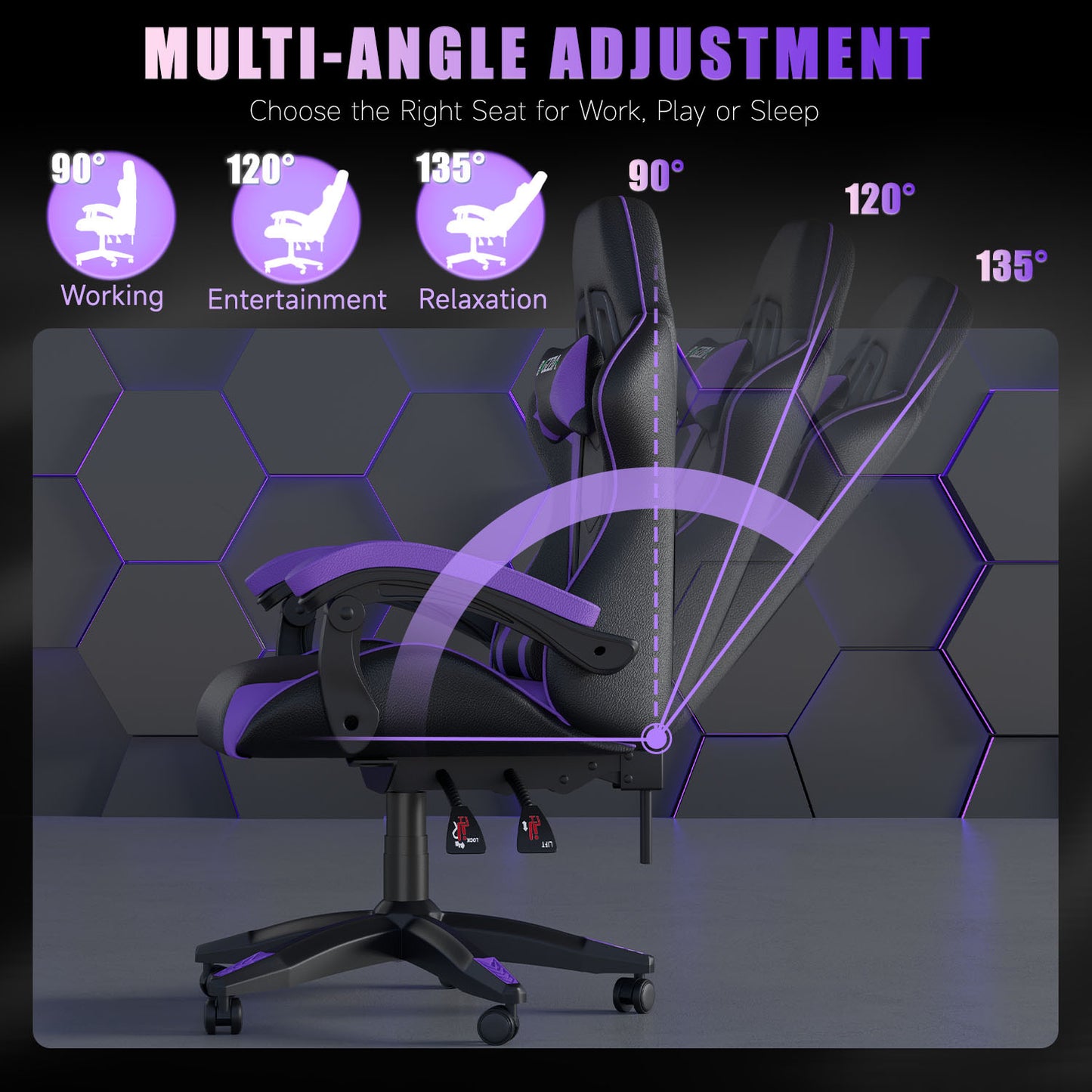 GartistGo Ergonomic Gaming Chair - Gamer Chairs with Lumbar Cushion + Headrest, Height-Adjustable Office & Computer Chair for Adults, Girls, Boys (Without footrest)