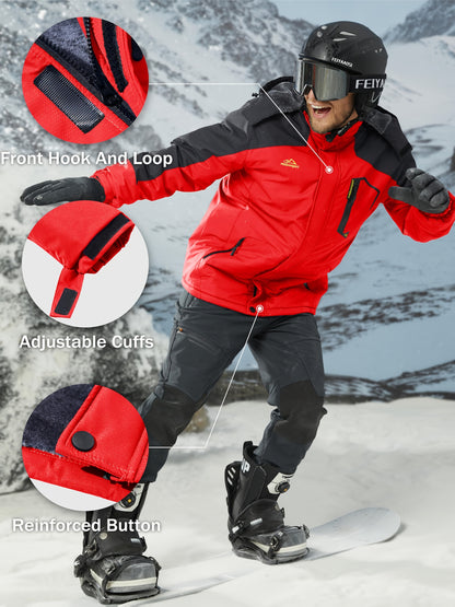 Men'S Ski Jacket Winter Warm Fleece Lined Coats Outdoor Snowboard Thermal Hiking Parka Chest Pockets Hooded Jogging Camping Fishing Climbing Casual Windbreaker