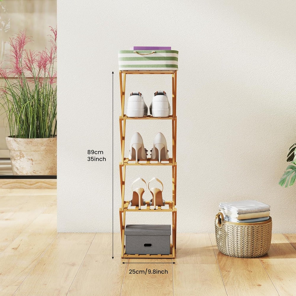 Space-Saving Bamboo Shoe Rack - Vertical Narrow Foldable 4-8 Layer Shoe Rack, Multi-Layer Design Free Installation Retractable Shoe Rack, Small Narrow Doorway Home, Multi-layer Simple Shoe Cabinet Portable Shoe Rack Organizer, Long Shoe Rack, Rack Shoes,