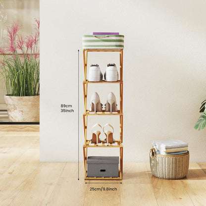 Space-Saving Bamboo Shoe Rack - Vertical Narrow Foldable 4-8 Layer Shoe Rack, Multi-Layer Design Free Installation Retractable Shoe Rack, Small Narrow Doorway Home, Multi-layer Simple Shoe Cabinet Portable Shoe Rack Organizer, Long Shoe Rack, Rack Shoes,