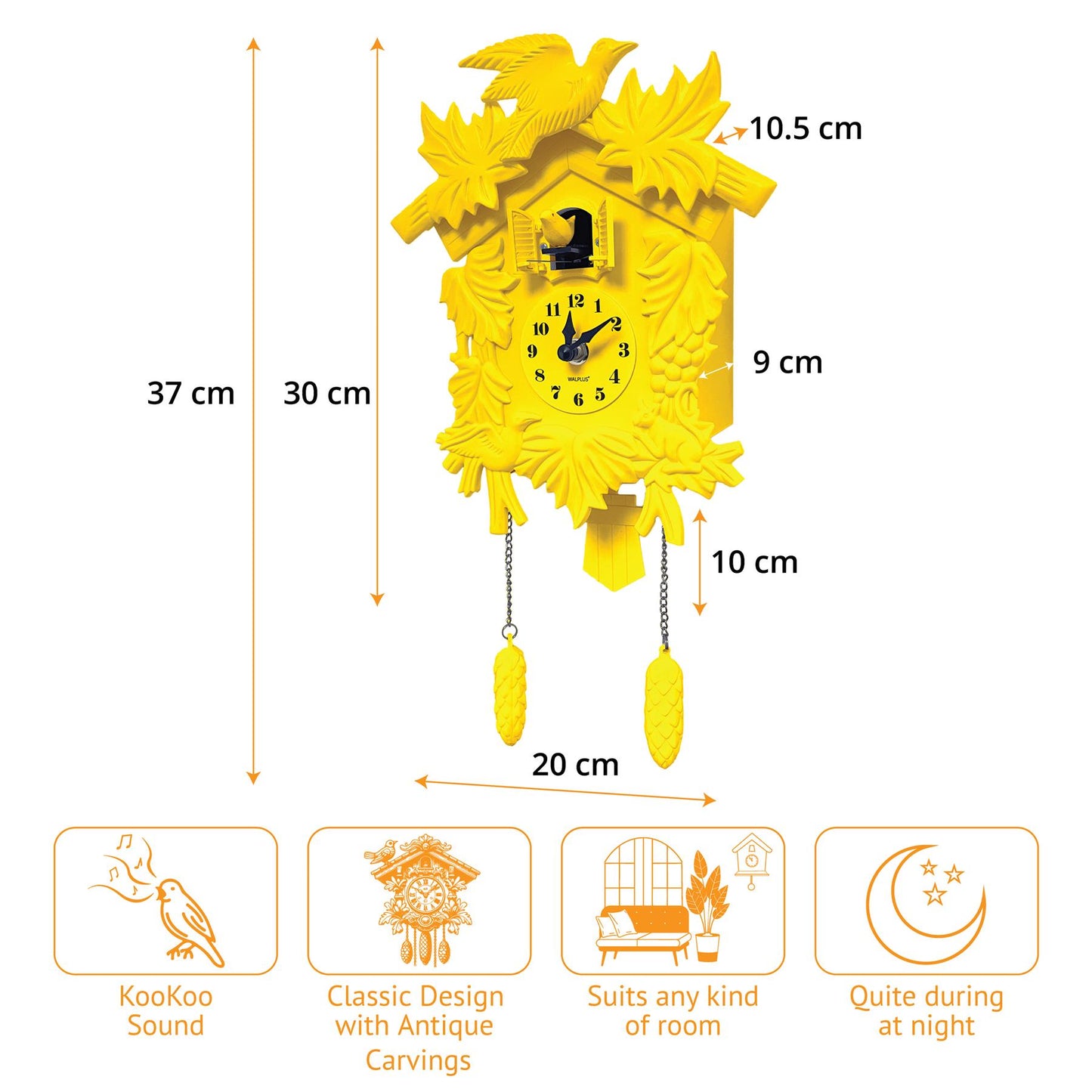 Cuckoo Clock Wall Battery Operated Pendulum – Vintage Chiming Bird Flapping Volume Adjustable – Black Forest Style Wall Clock for Living Room Office Home Décor