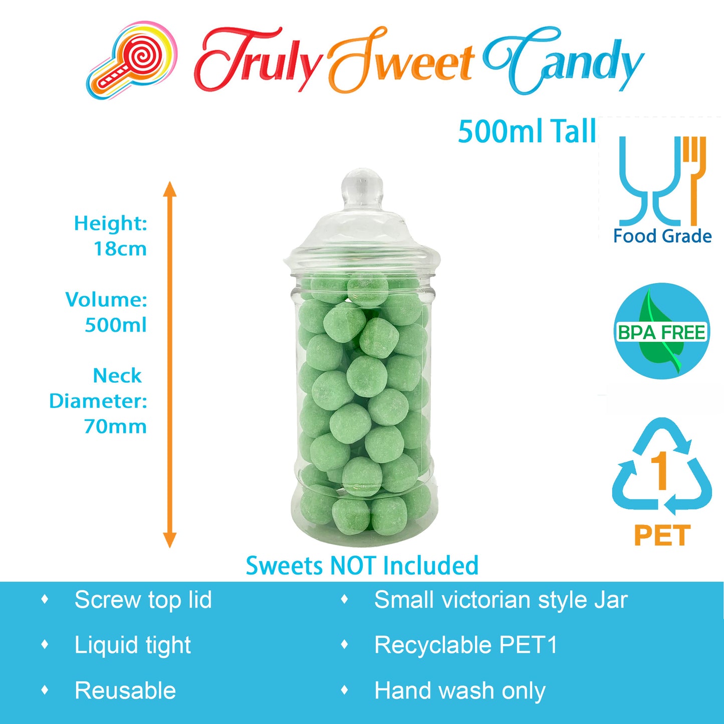 10 Cute Retro Style Food Grade Plastic Candy Jars for Do-it-Yourself Truly Sweet Candy Buffet, Sweet Table, Party Favour table