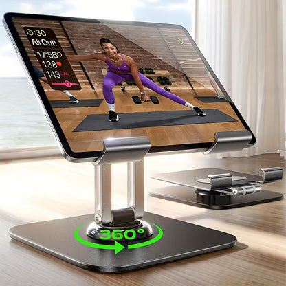 3-piece set (1 heavy-duty adjustable tablet stand+1 hex wrench+data cable storage bag) -360 ° rotating base, foldable design, all metal structure, ergonomic desktop stand, suitable for iPad, tablet, phone, and laptop, sturdy and stable, suitable for both
