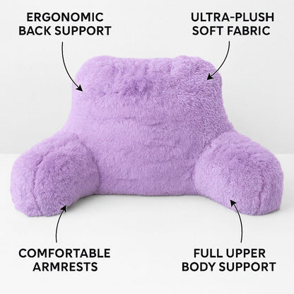 Teddy Fleece Reading Pillow with Arms Soft Backrest Support Cushion 65x40cm for Bed and Sofa in 4 Colours