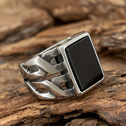 Men's Titanium Stainless Steel Retro Faux Gemstone Agate Stainless Steel Ring Durable Anti-allergic Men's Fashion Jewelry Anniversary or Birthday Gift Suitable for Daily Wearing