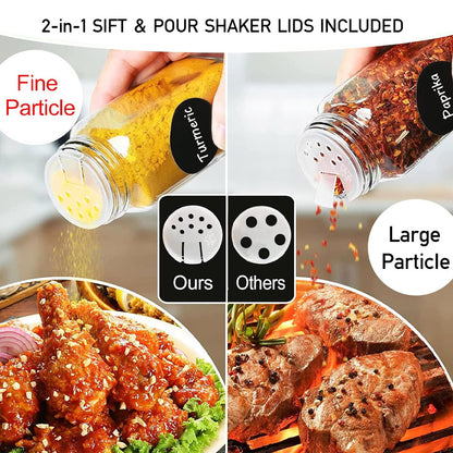 24pcs Glass Spice Jars with Lids, 120ml Spice Storage Jars Seasoning Container Reusable Salt Pepper Shaker with Airtight Lid Labels, Pen, Funnel for Spice, Black, Kitchen and Seasoning