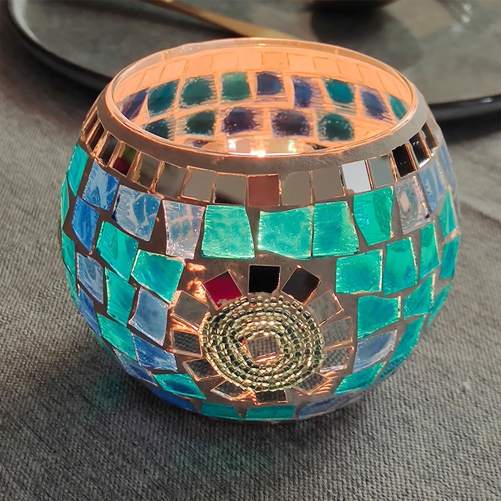 Mosaic Glass Tealight Holders – Three-Piece Set