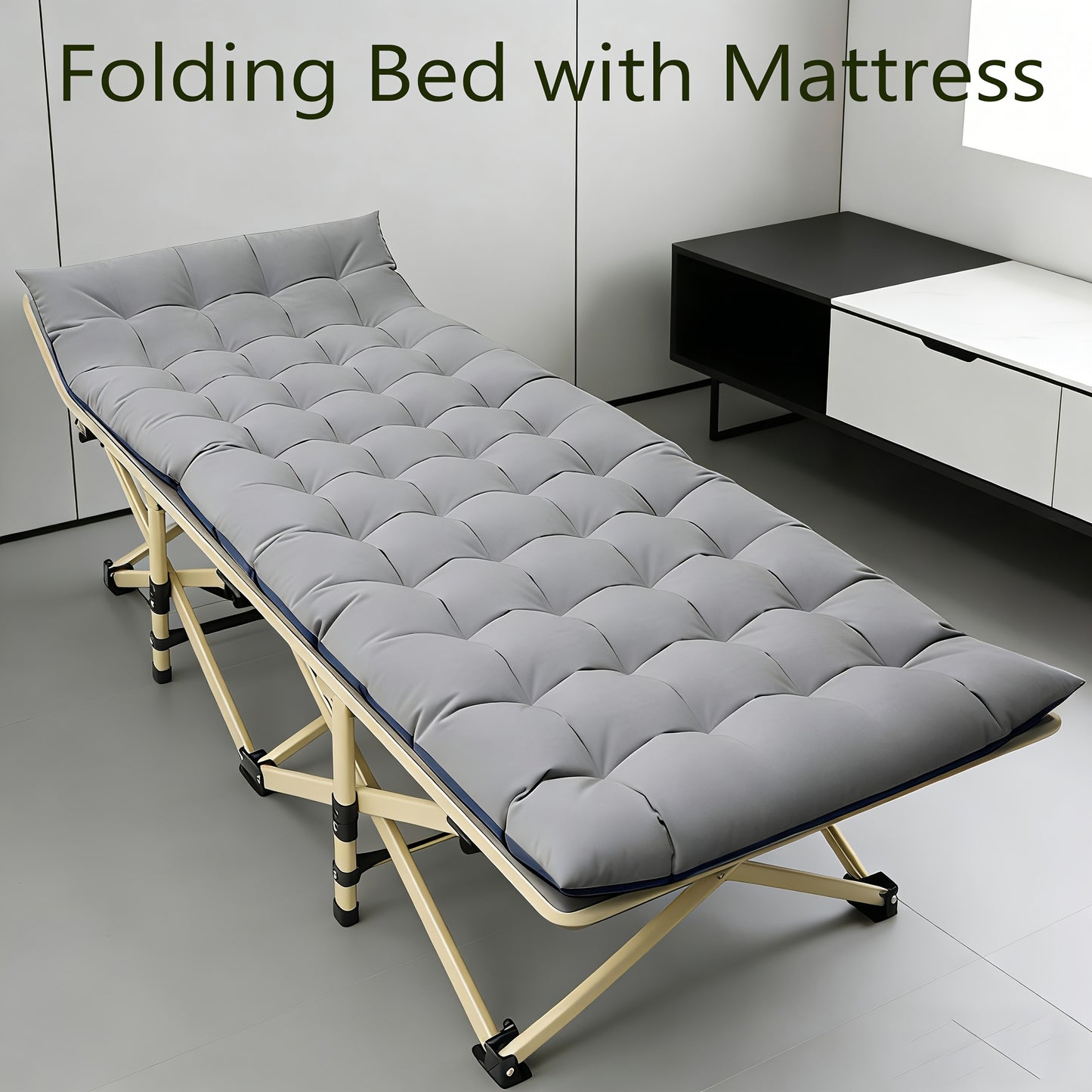 Adults Single Camping Cot with Thick Pad, Folding Camping Cot Oversize Cots for Sleeping Camping Bed Folding Cot for Camping W/Pilllow Mattress for Home Office Nap Beach Travel, 272.16KG (176 * 64CM-Grey)