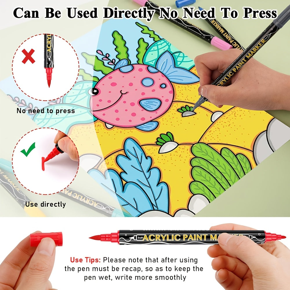 Acrylic Paint Pens Set with Tote Bag – 48 or 72 Dual-Tip Markers for Rock Wood Canvas Glass Ceramic Fabric Stone – Professional Art Supplies for Adults & Kids