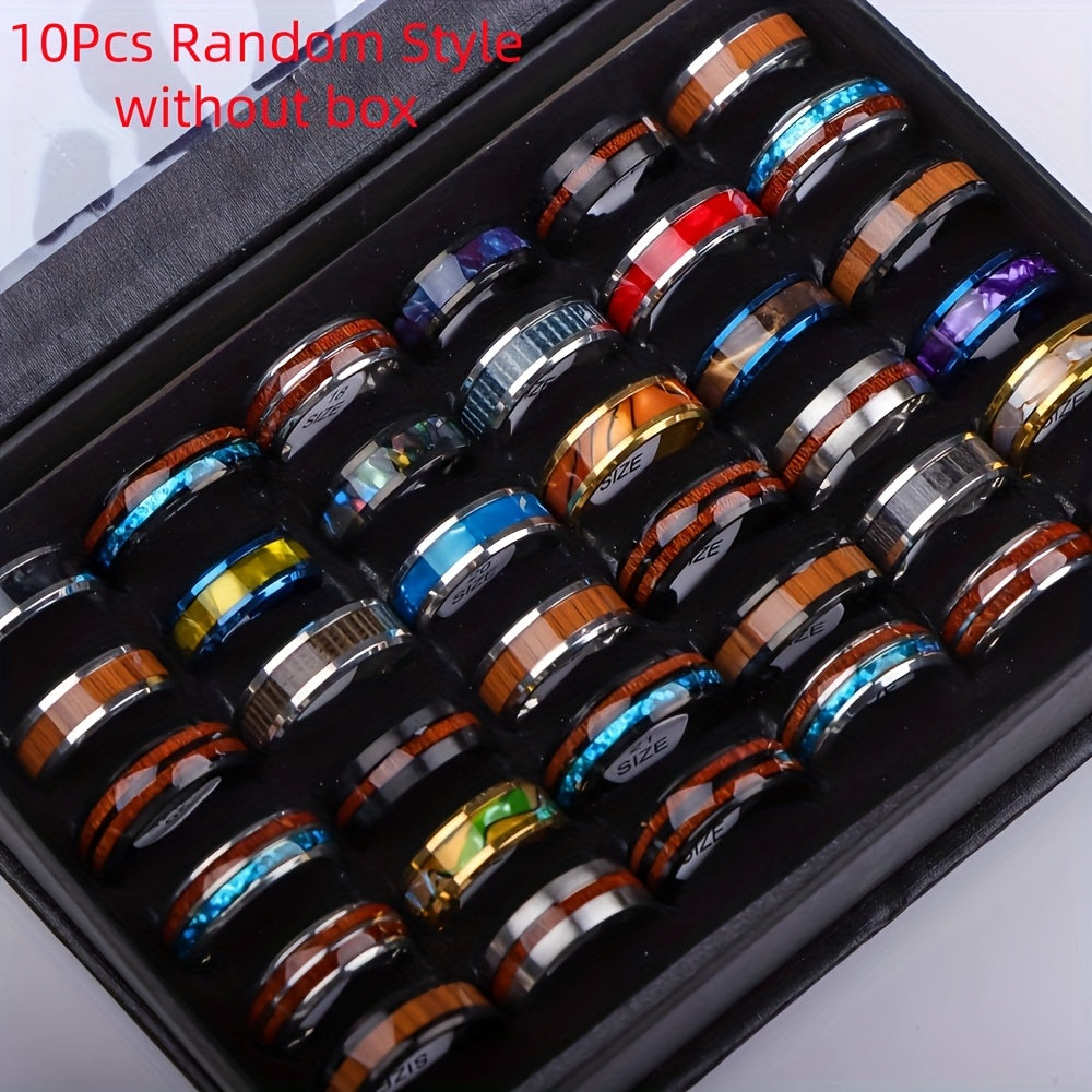 Mixed Shell and Wood-Grain Rings - Set of Ten