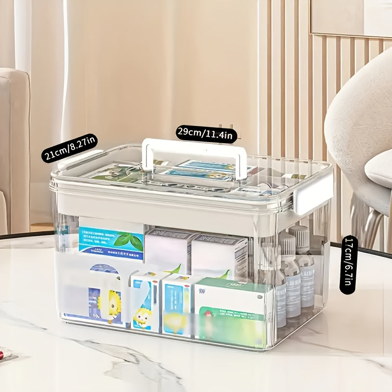 1pc Multi-Layer Medicine Storage Box With Handle And Lid - Portable Dustproof Pill Organizer For Desktop, Bedroom, Home, Dorm, Shelf Baskets