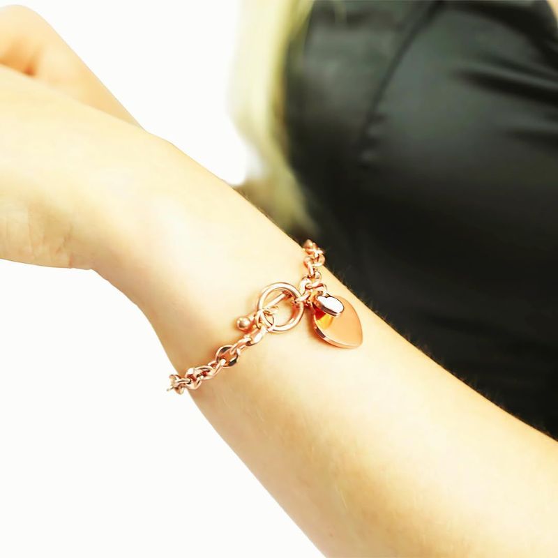 MGJ™ Austrian Crystal Heart Charm Toggle Bracelet for Women – Hypoallergenic Jewelry Gift in Silvery, Golden, or Rose Golden | Includes Premium White Gift Box, Bag & Christmas Card Festive Christmas Gift for Women Ladies, Wife, Her – Includes White Gift B
