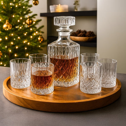 7-Piece Whisky Decanter Set, Crystal Glass Decanter with 6 Whisky Glasses, Prestigious Clear Glass Bottle (1000ml) and Elegant, Stylish Glasses (210ml) – Perfect Gifts for Anniversary and Birthday Celebrations