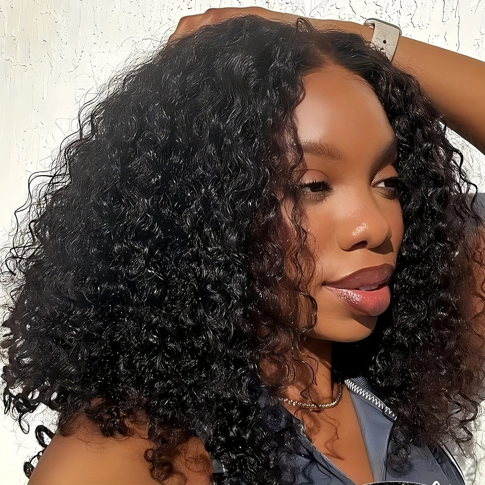 Glueless Wigs Human Hair 4x4 Kinky Curly Bob Wig Human Hair Wear And Go Glueless Wig Pre Plucked Pre Cut Deep Curly Short Wigs Human Hair for Women 180% Density 30.48cm
