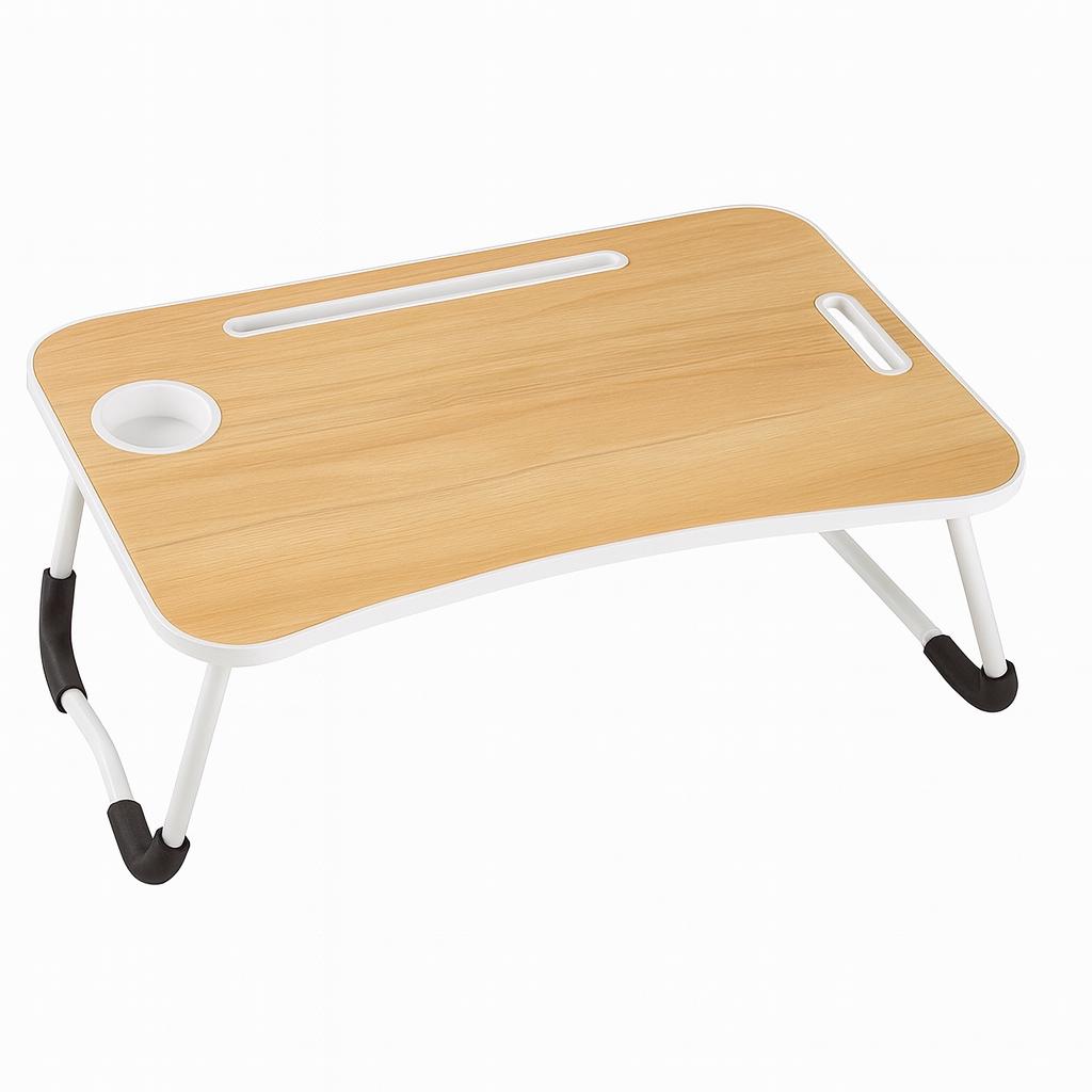 Foldable Laptop Bed Table with Cup Holder & Phone Slot - Portable Non-Slip Lap Desk for Bed Sofa & Home Office Lightweight Breakfast Tray