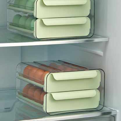 32-grid Double-layer Drawer Egg Box, Egg Storage Container Egg Holder, Plastic Egg Storage Box for Refrigeration, Light Green