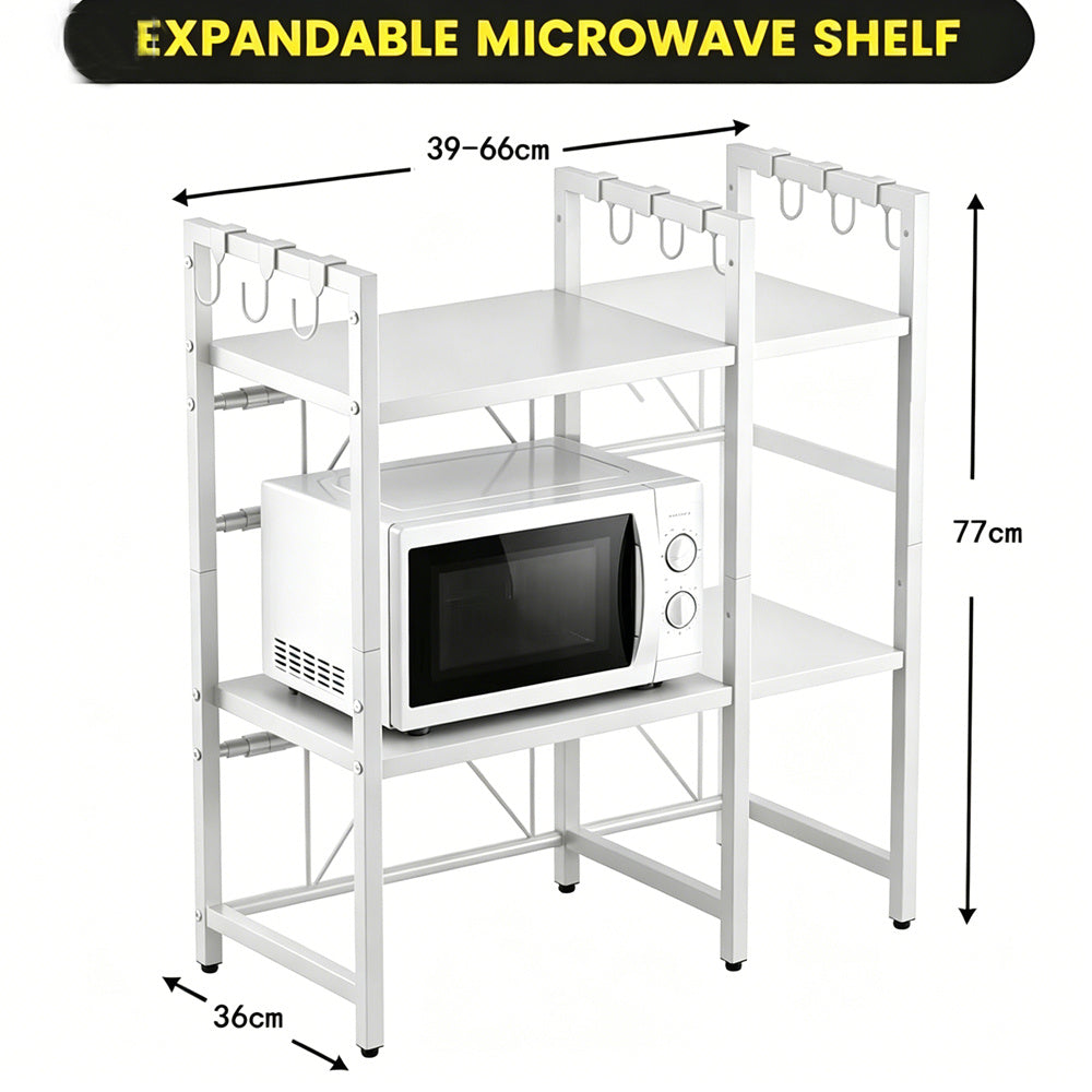 Unique Impression Extendable 3-Tier Microwave Rack - 2 Shelves Microwave Stand for Kitchen Counter - Hot Air Fryer, Toaster and Coffee Machine Rack