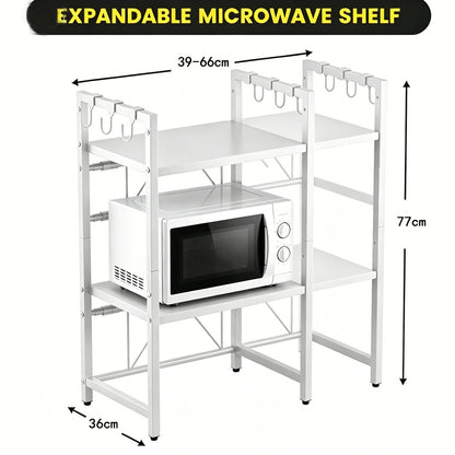 Unique Impression Extendable 3-Tier Microwave Rack - 2 Shelves Microwave Stand for Kitchen Counter - Hot Air Fryer, Toaster and Coffee Machine Rack
