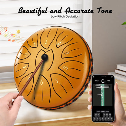 Steel Tongue Drum, 6 Inch 11 Notes, C Key & Rust-Proof Tongue Drum Percussion, Leaf Pattern Handpan Outside with Bag and Percussion Instruments for Meditation, Music Therapy