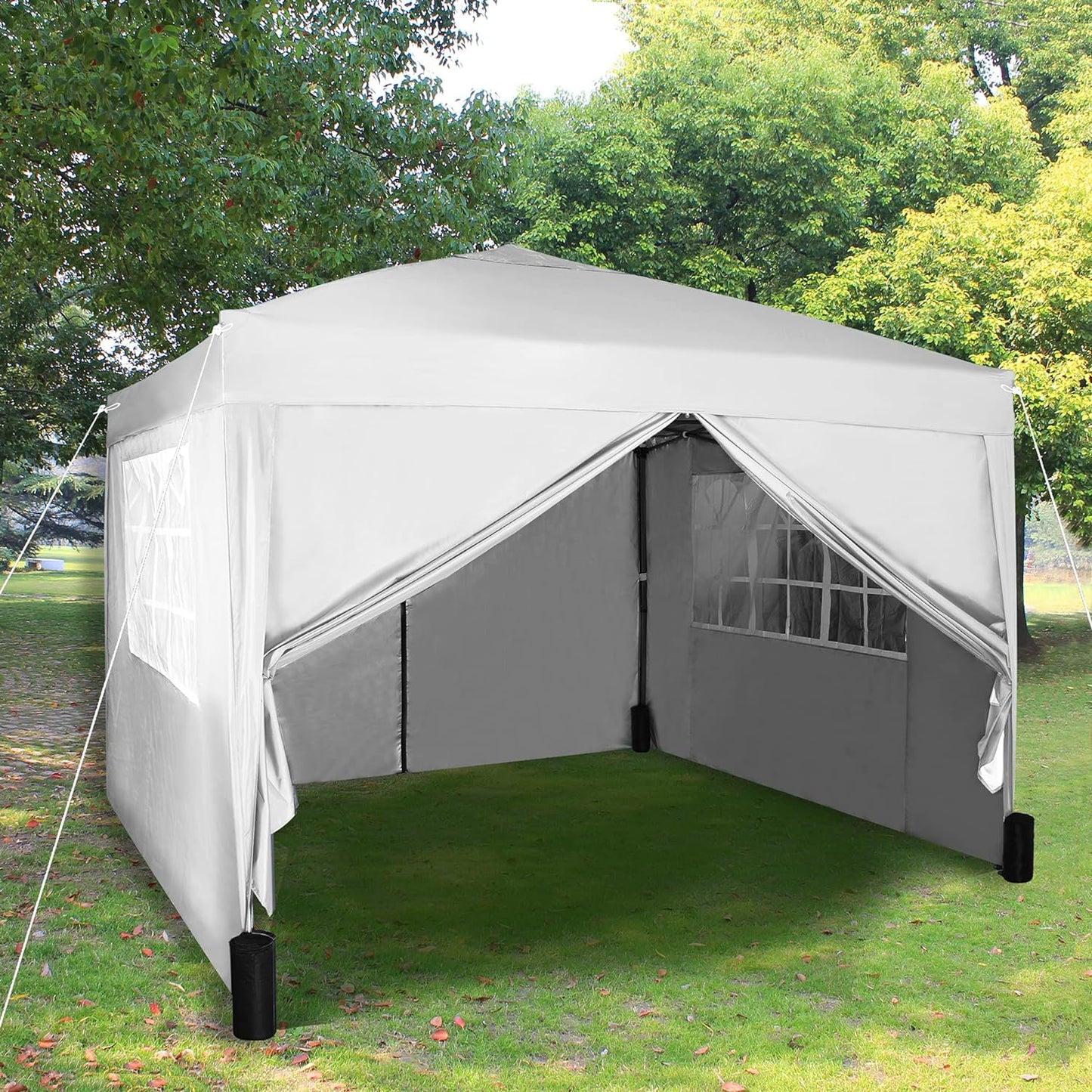 Pop-up Gazebo 3m x 3m with Sides & 4 Weight Bags & Silver Protective Layer Waterproof Marquee Canopy