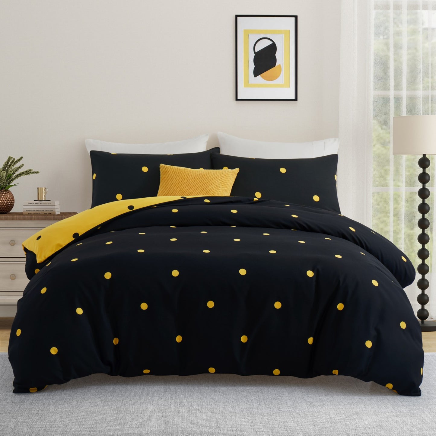 3pcs Polka Dot Printed Reversible Duvet Cover Set - with Pillowcases Soft & Breathable Microfiber, Button Closer, Machine Washable, wrinkle free & Durable – perfect for Bedroom, Guest Room All Sizes Available