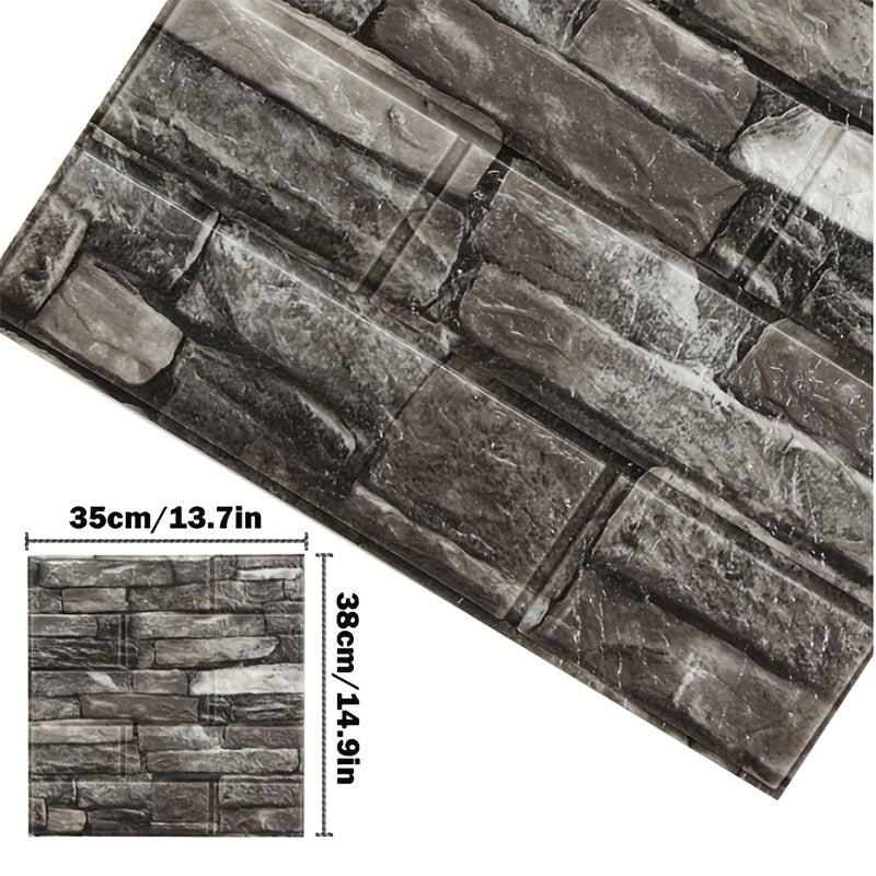 20pcs 3D Wall Panels 38×35cm Brick Wallpaper Self Adhesive DIY Wall Stickers PE Foam Panel Wall Tiles For Bedroom Kitchen Living Room Bathroom Home Decor, Roman Black