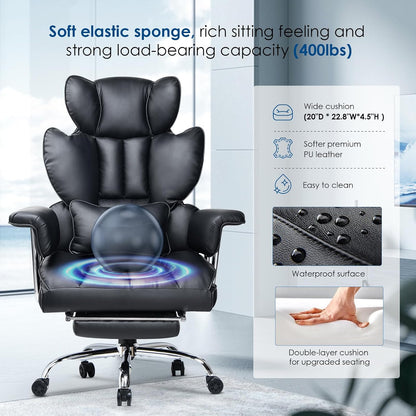 GartistGo Executive Office Chair Desk Chair, PU Computer Recliner, Ergonomic Office Chair with Footrest, Heavy Duty Leather Office Chairs for Home Office, High Back Swivel Chair