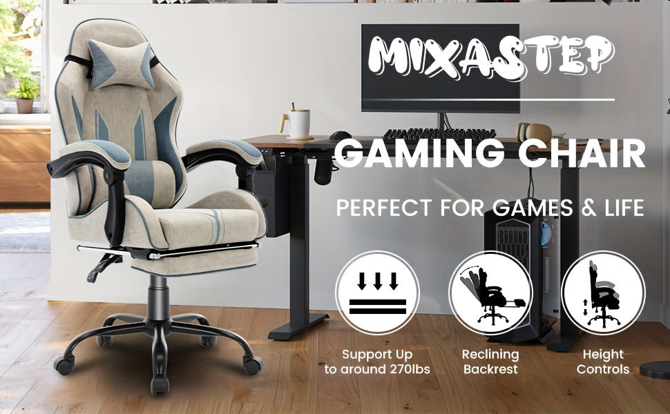 Gaming Chair Computer Chair Office Chair Racing Chair Desk Chair Swivel Chair Cute Gamer Chair Ergonomic Chair with Footrest And Backrest Support, Chair for Adult Gray