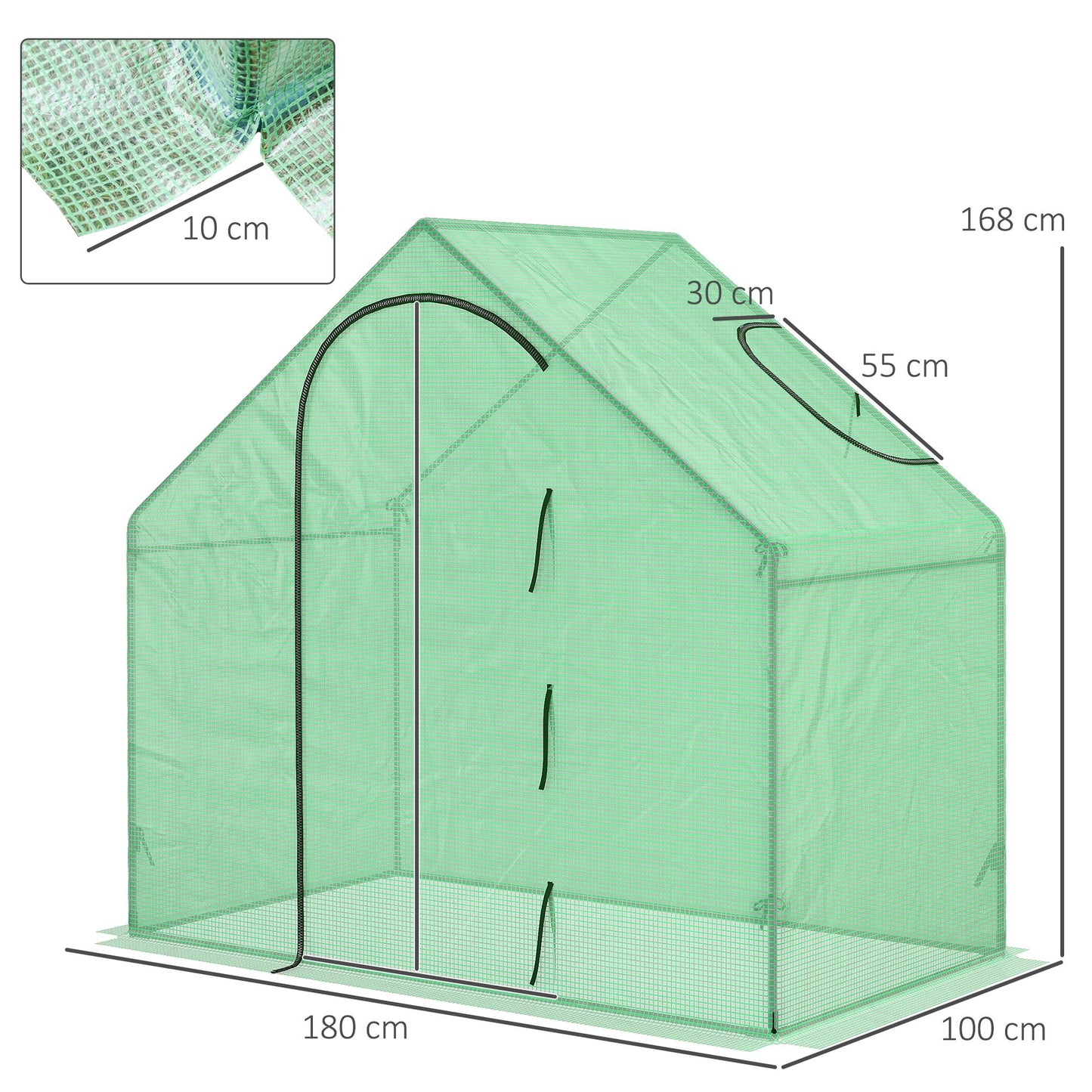 Walk In Mini Greenhouse Garden Outdoor Flower Planter Steel Frame w/ Zipped Door & Window, PE Cover, 180 x 100 x 168CM