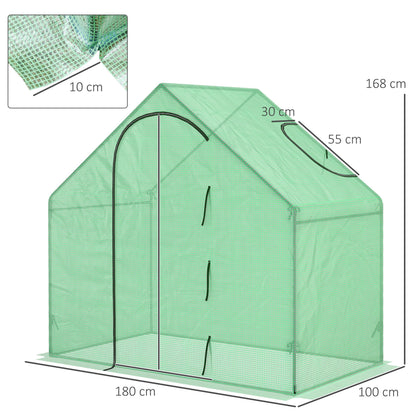 Walk In Mini Greenhouse Garden Outdoor Flower Planter Steel Frame w/ Zipped Door & Window, PE Cover, 180 x 100 x 168CM