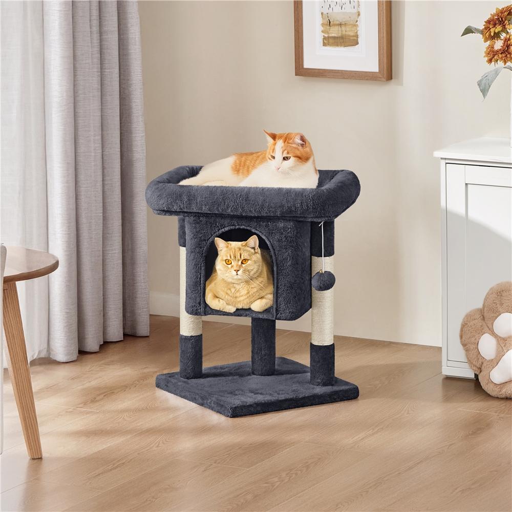 Costoffs 59cm Height Cat Tree, 2-Level Cat Tower Furniture, Climbing Frame with Condo/Plush Perch/Scratch Posts, Cat Climbing Tower for Cats Kittens Pets, Small to Medium-sized Cats, Dark Gray/Light Gray/Black/Pink