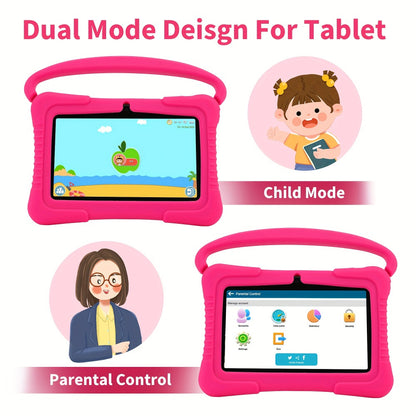Android Kids Tablet 7 Inch 2GB RAM 32GB ROM with Parental Controls Eye Protection WiFi Silicone Case Educational Children Tablet Pink Blue Purple
